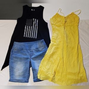 Women Size Small Yellow Dress / Black Top & Size 6 Shorts